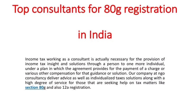 top consultants for 80g registration in india