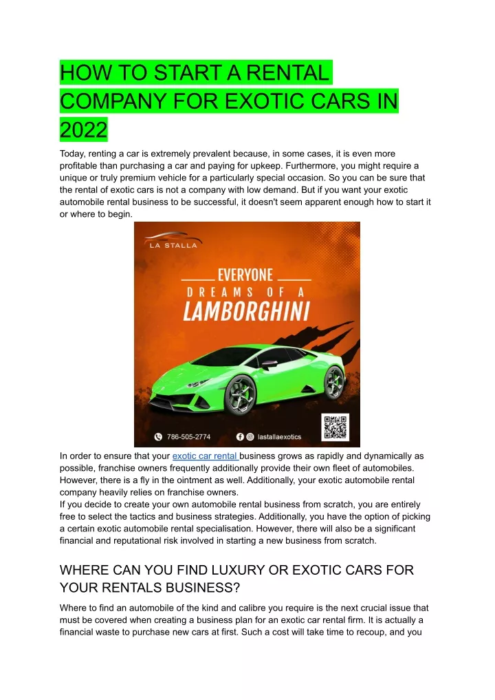 how to start a rental company for exotic cars