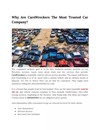 Why Are CarsWreckers The Most Trusted Car Company?