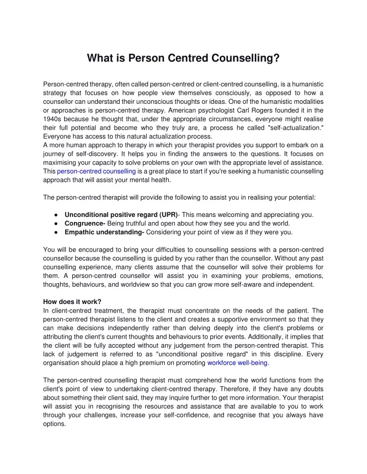 what is person centred counselling person centred