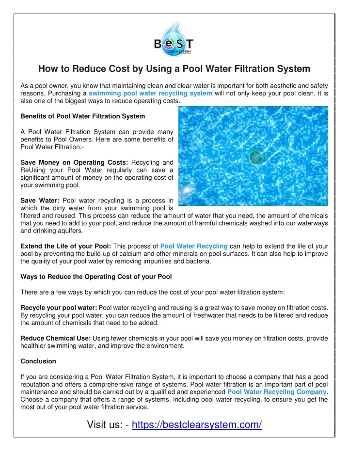 how to reduce cost by using a pool water