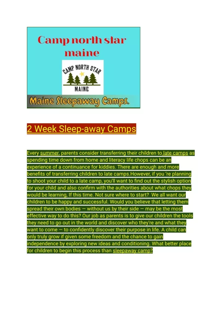 2 week sleep away camps