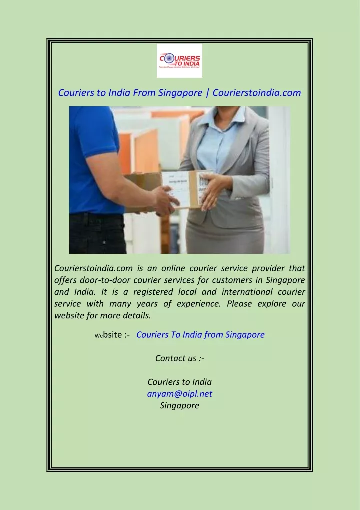 couriers to india from singapore courierstoindia