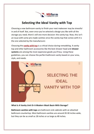 Selecting the Ideal Vanity with Top