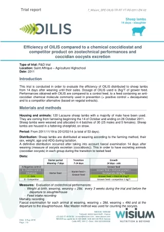 Efficiency of OILIS compared to a chemical coccidiostat and competitor product on zootechnical performances and coccidia