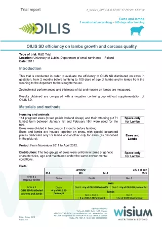 OILIS SD efficiency on lambs growth and carcass quality