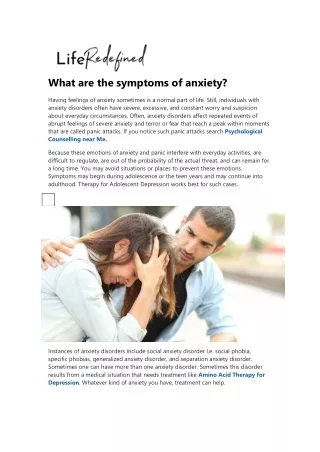What are the symptoms of anxiety - Life Redefined Healing