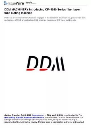 DDM MACHINERY Introducing CF- 4020 Series fiber laser tube cutting machine
