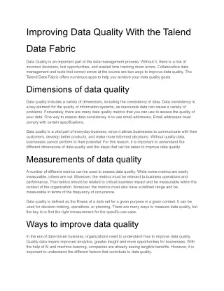 improving data quality with the talend