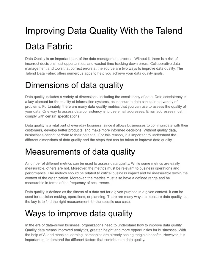 improving data quality with the talend