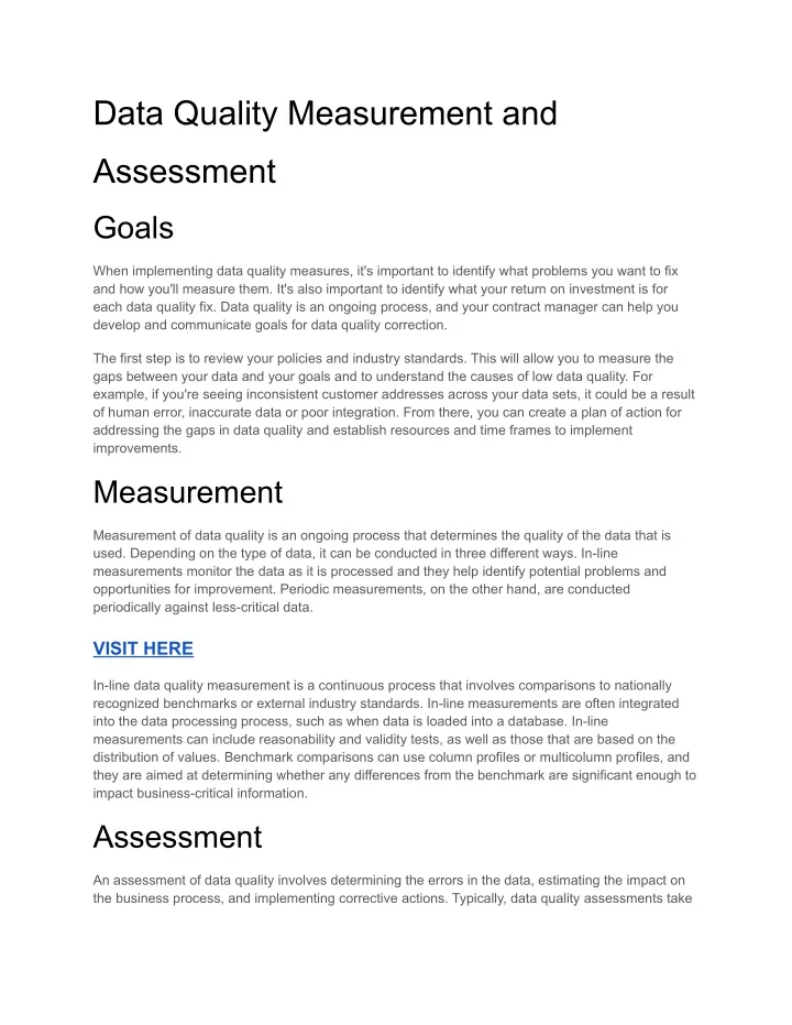 data quality measurement and