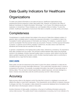 data quality indicators for healthcare