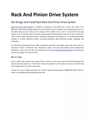 rack and pinion drive system