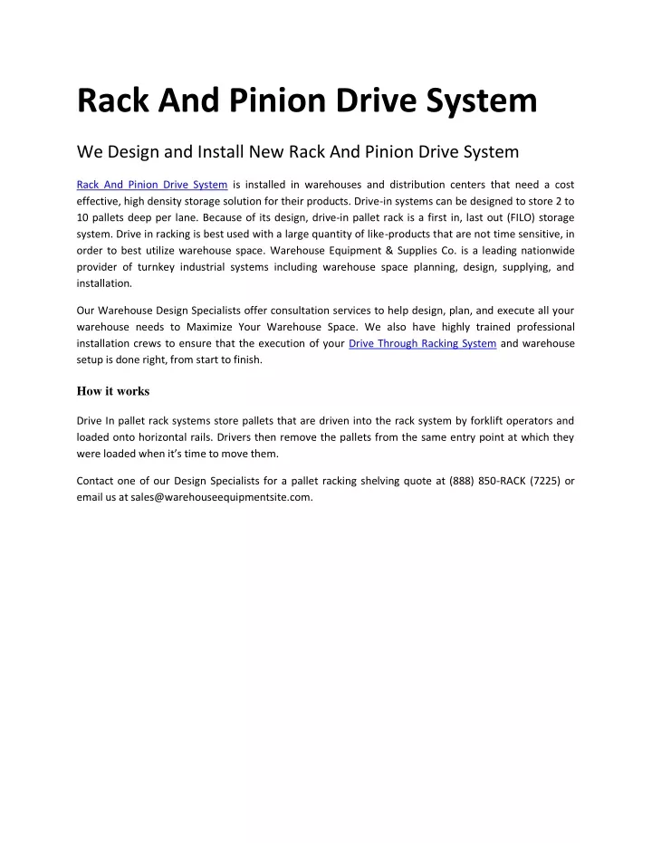 rack and pinion drive system