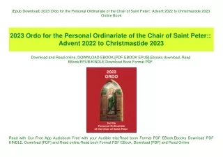 (Epub Download) 2023 Ordo for the Personal Ordinariate of the Chair of Saint Peter Advent 2022 to Christmastide 2023 Onl