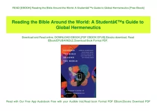 READ [EBOOK] Reading the Bible Around the World A StudentÃ¢Â€Â™s Guide to Global Hermeneutics [Free Ebook]