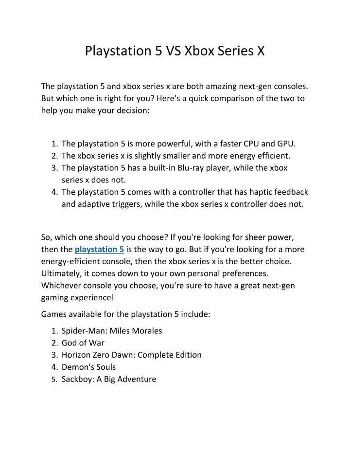 playstation 5 vs xbox series x