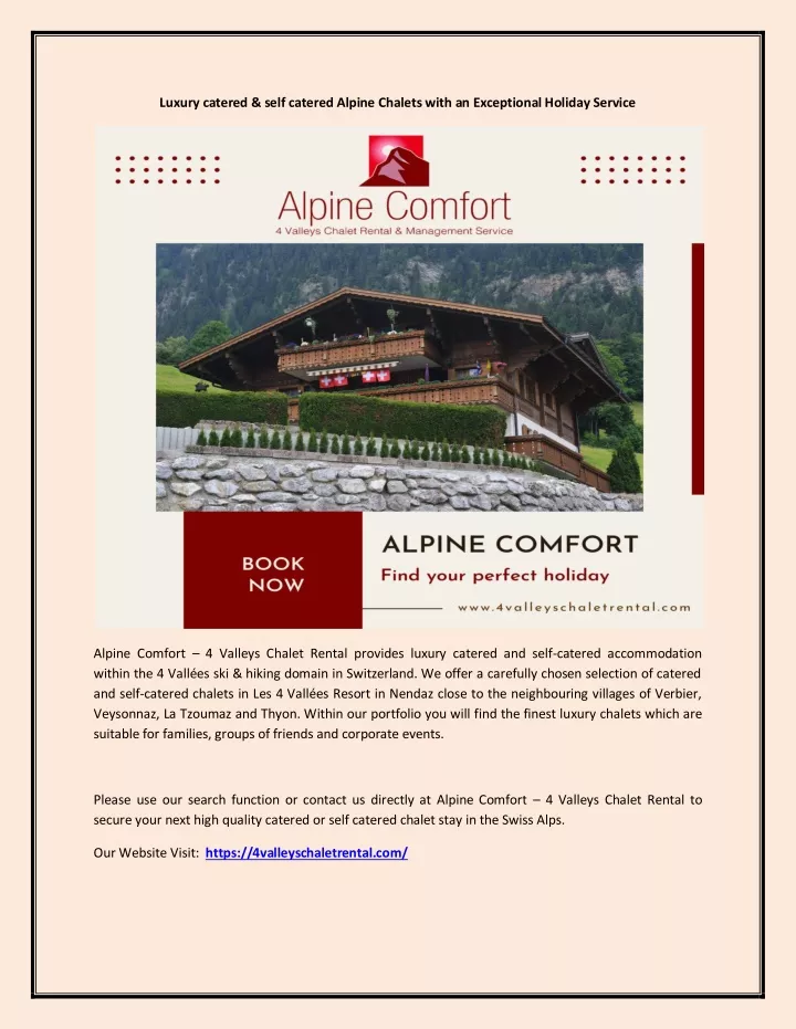 luxury catered self catered alpine chalets with