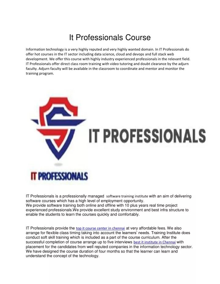 it professionals course