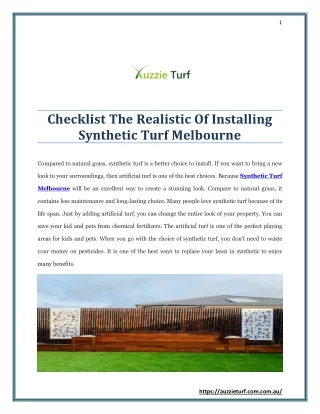 Checklist The Realistic Of Installing Synthetic Turf Melbourne