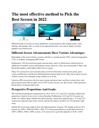 The most effective method to Pick the Best Screen in 2022