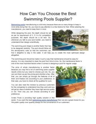 How can you Choose the Best Swimming Pools Supplier?