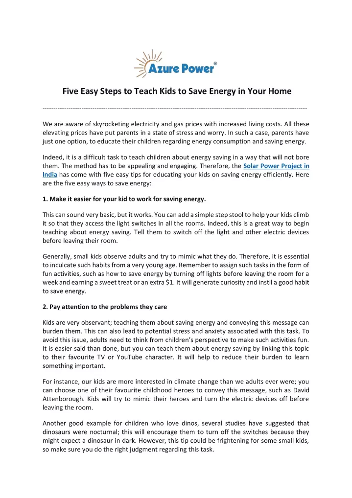 five easy steps to teach kids to save energy