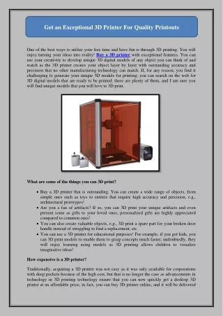 get an exceptional 3d printer for quality
