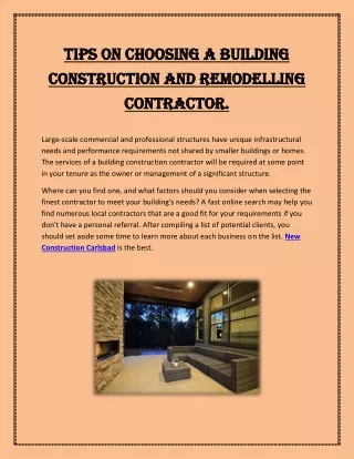Tips on choosing a building construction and remodelling contractor
