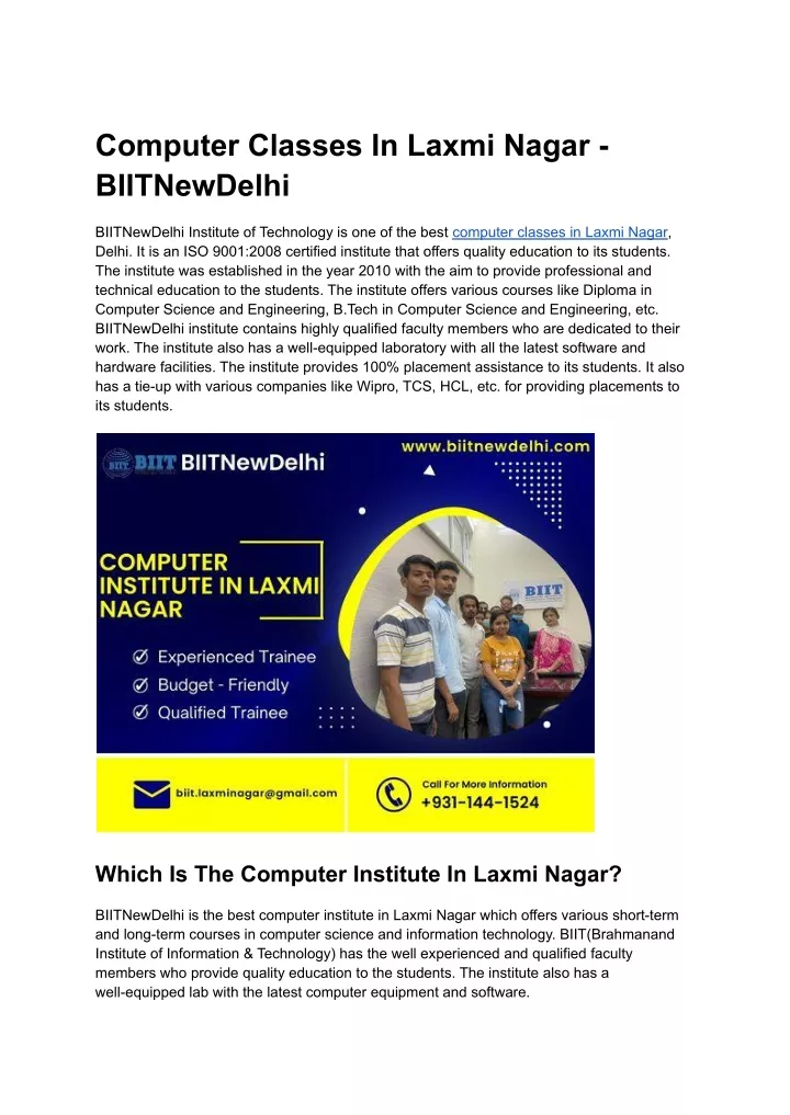 computer classes in laxmi nagar biitnewdelhi