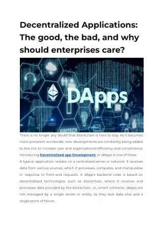 Decentralized Applications_ The good, the bad, and why should enterprises care