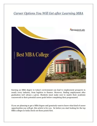 Career Options You Will Get after Learning MBA