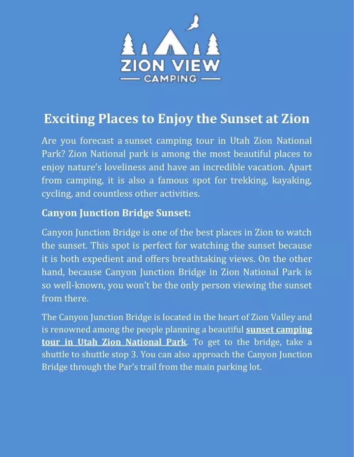 exciting places to enjoy the sunset at zion
