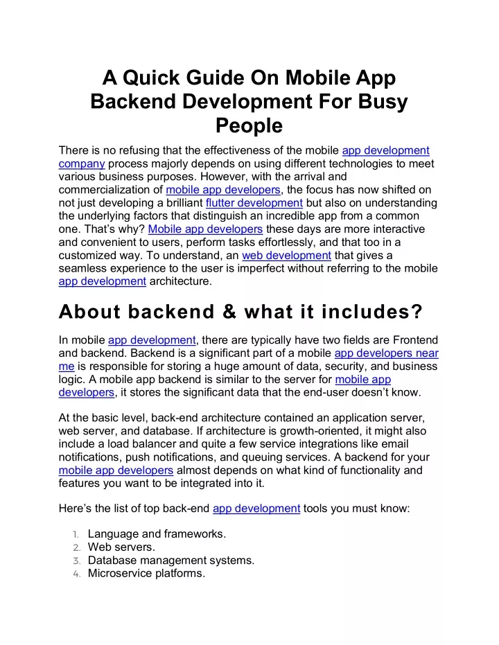 a quick guide on mobile app backend development