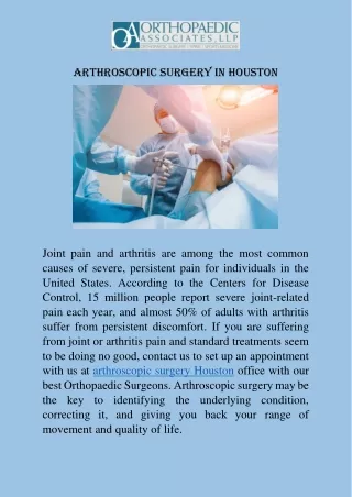 Arthroscopic and shoulder replacement Surgery Houston
