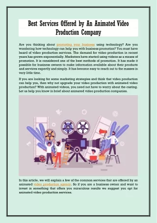 Best Services Offered by An Animated Video Production Company