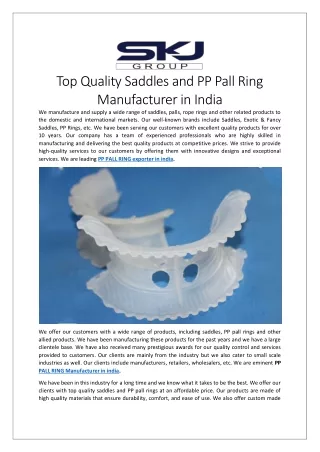 Top Quality Saddles and PP Pall Ring Manufacturer in India