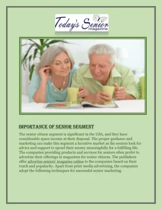 Advertise Seniors Magazine Online - Today's Senior Magazine