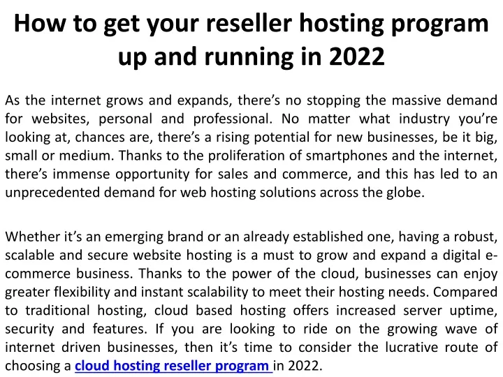 how to get your reseller hosting program up and running in 2022