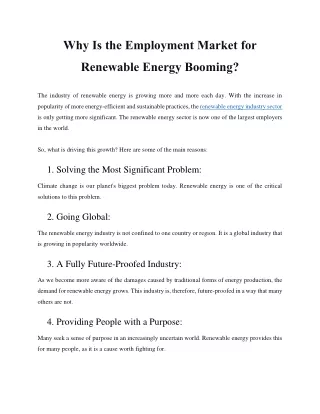 Why Is The Employment Market For Renewable Energy Booming