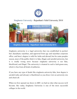 singhania university rajasthan s valid university