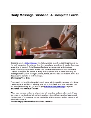 Body Massage Brisbane: A Complete Guide