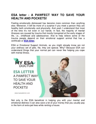 ESA letter - A PAWFECT WAY TO SAVE YOUR HEALTH AND POCKETS!