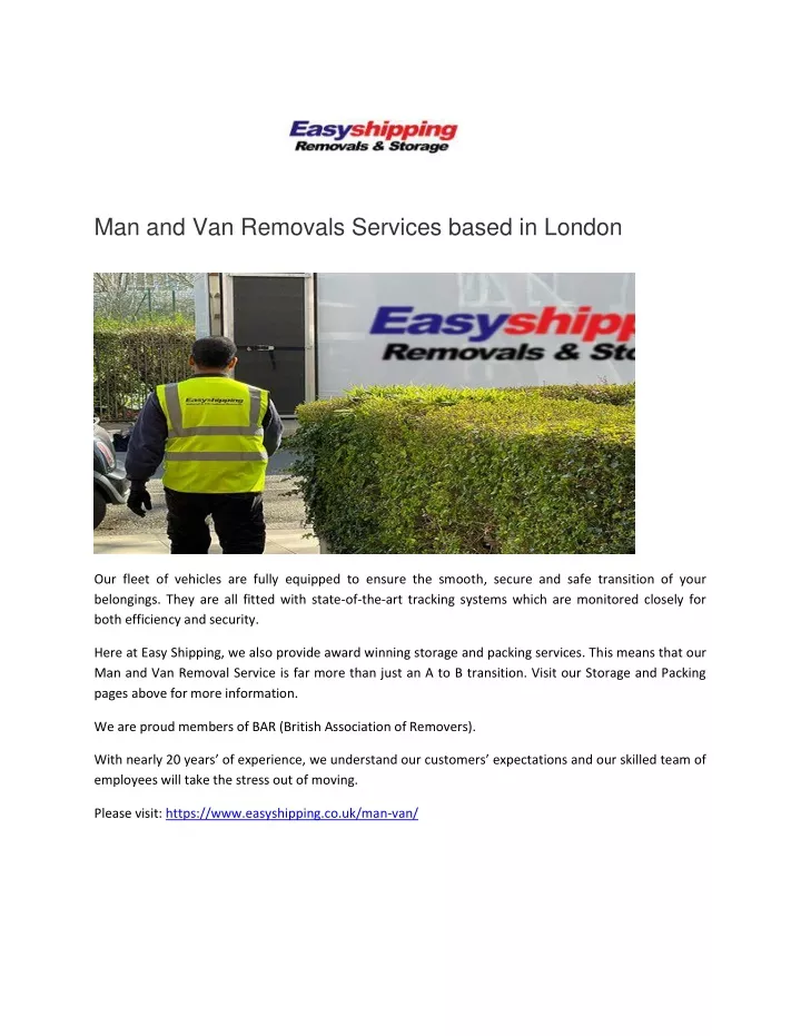 man and van removals services based in london