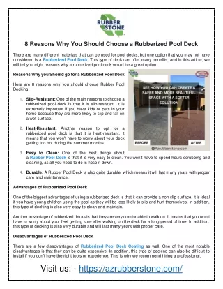 8 Reasons Why You Should Choose a Rubberized Pool Deck