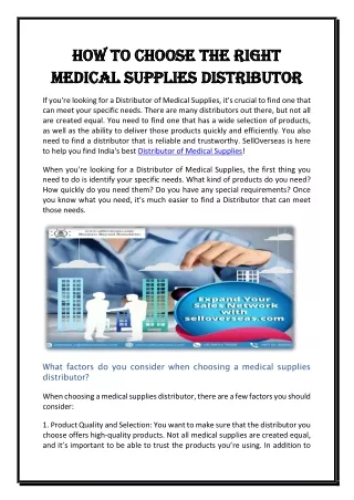 How to Choose the Right Medical Supplies Distributor