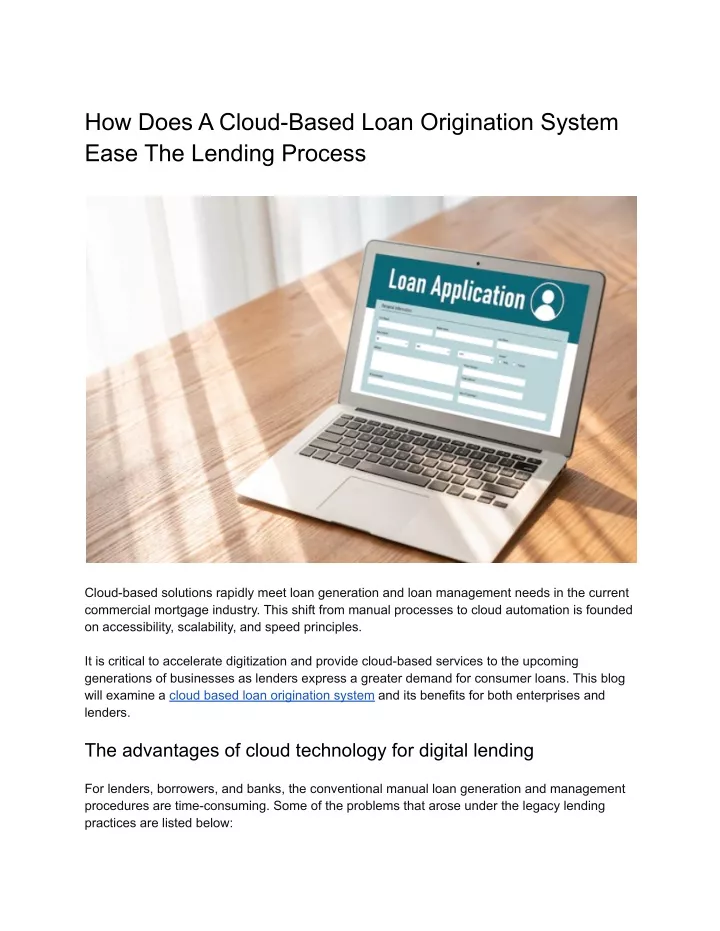 how does a cloud based loan origination system