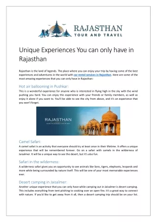 Unique Experiences You can only have in Rajasthan