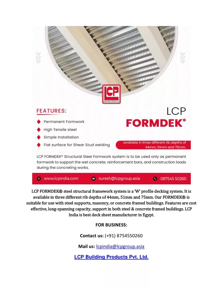 lcp formdek steel structural framework system