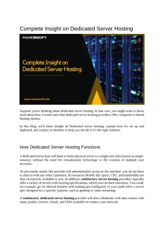 complete insight on dedicated server hosting